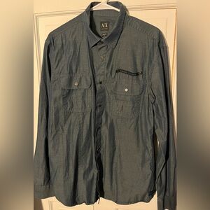 Armani Exchange Men's Grey Shirt With Snaps Size Large